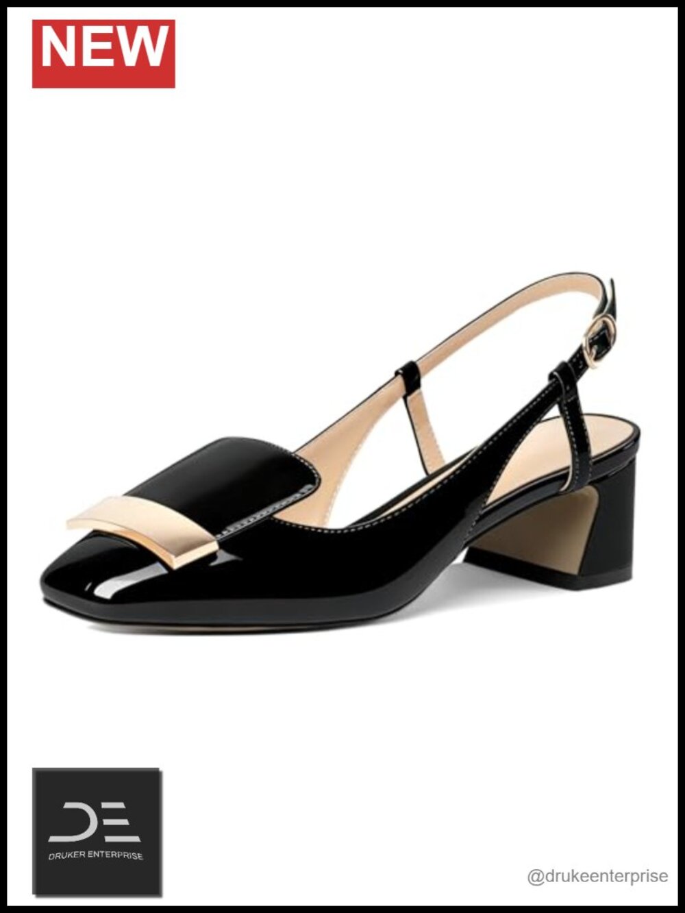 Women Slingback Low Block Chunky Heel Pumps Square Toe Dress Shoes Adjustable